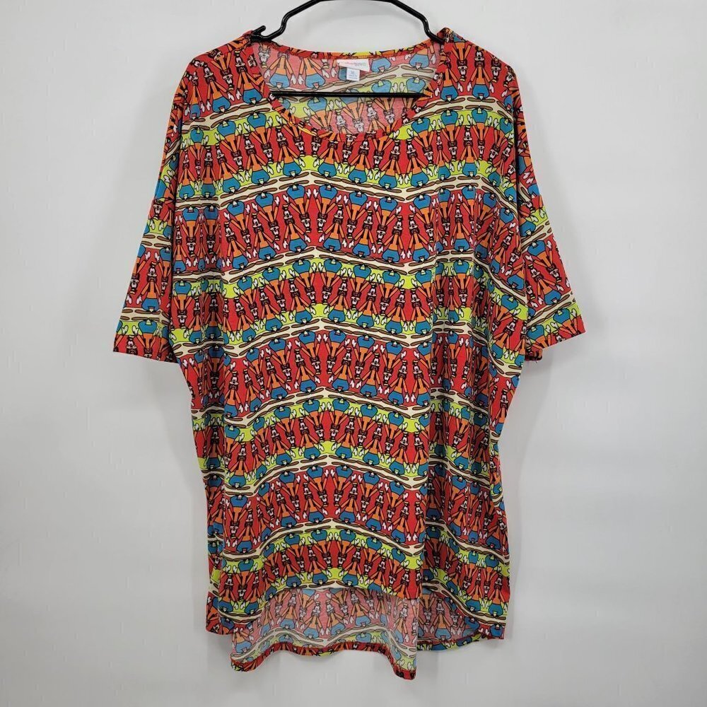 LulaRoe Disney Irma Goofy Tunic Hi-Low Top Stretch Short Sleeve XL Womens